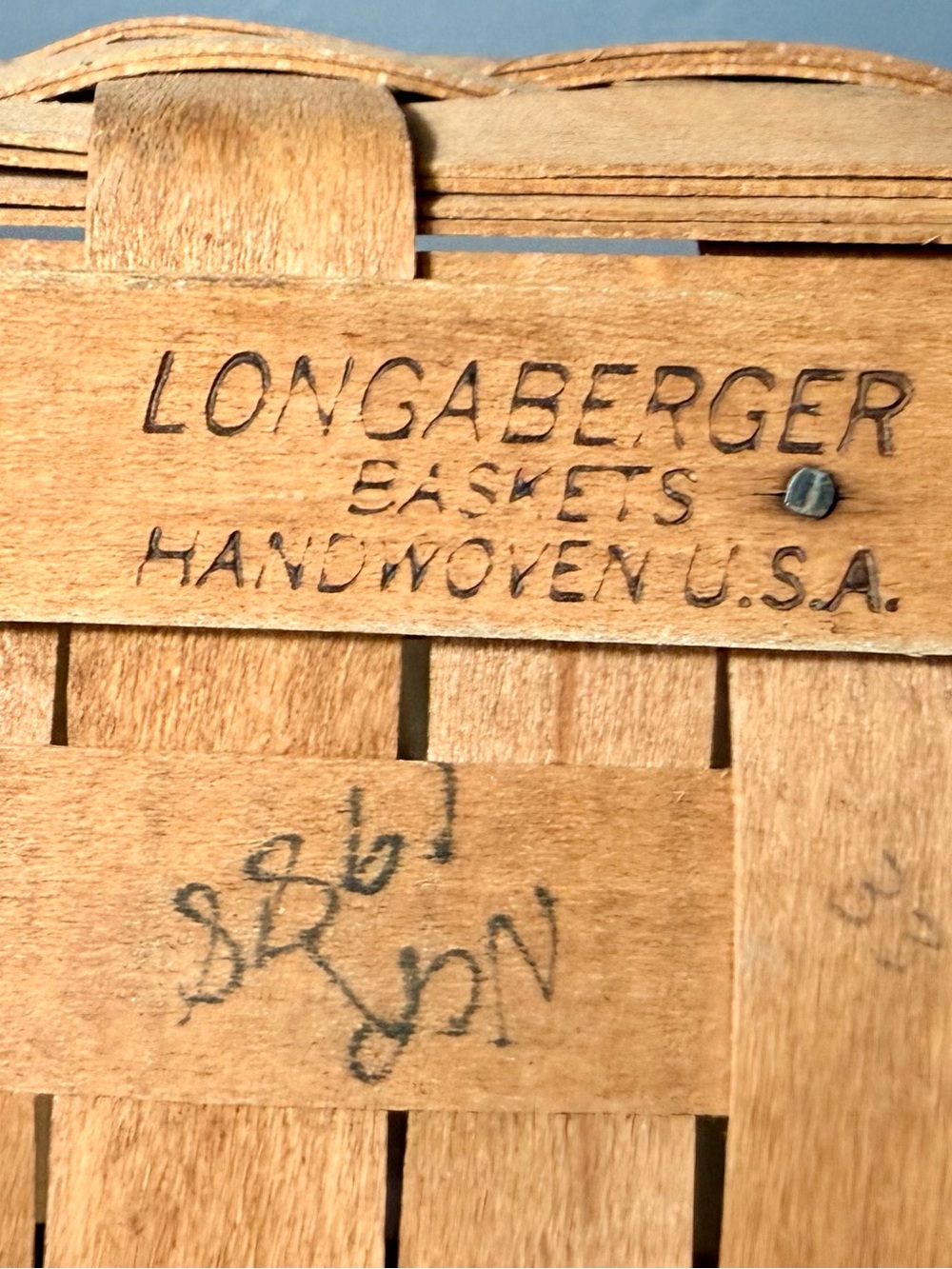 Vintage Longaberger Small Market Basket | Handwoven Wood, Leather Handles - Picture 8 of 12